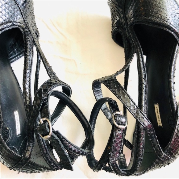 Leon Max Black snakeskin leather Strappy high heeled shoes sandals size 7.5 - Picture 6 of 8